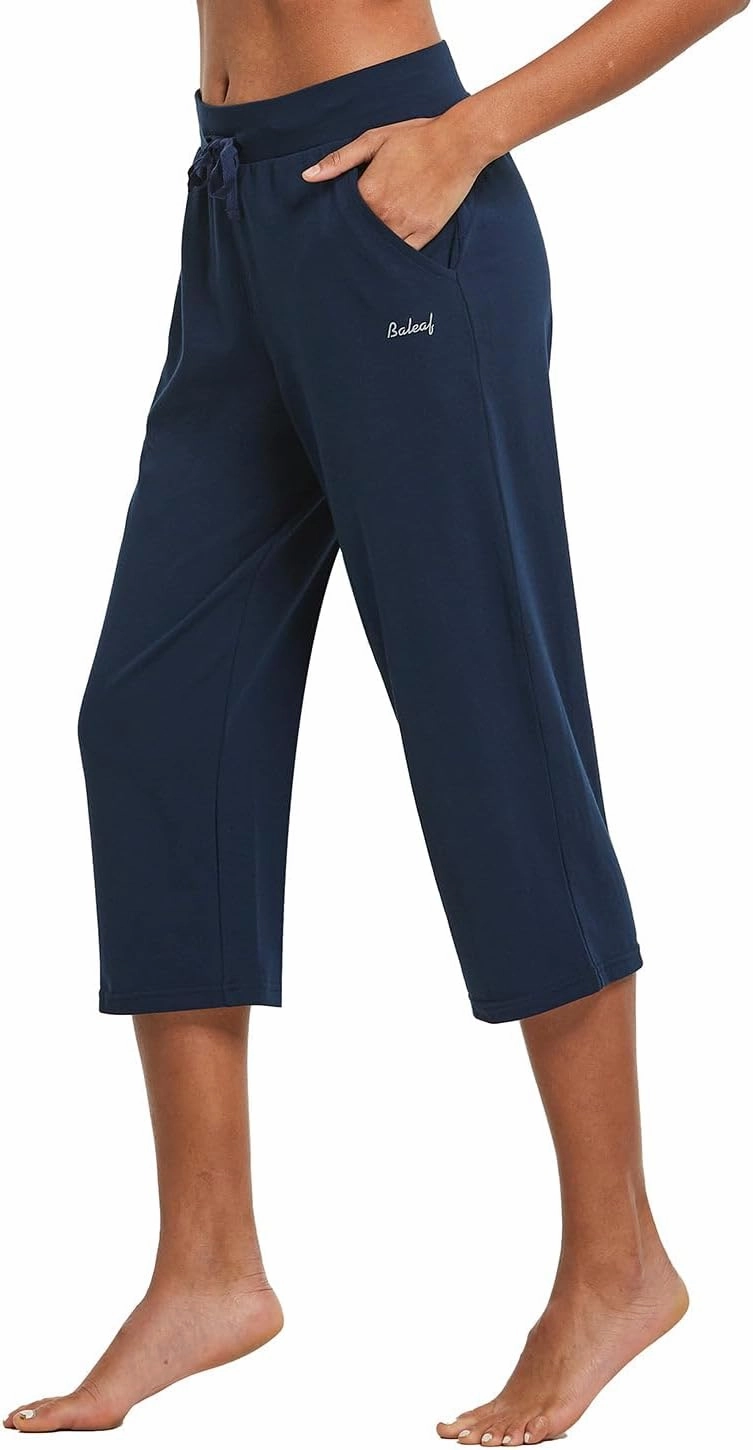 baleaf Women's Capris Yoga Cotton Wide Leg Casual Summer Capri Sweatpants Loose Lounge Workout Crop Pants Pockets