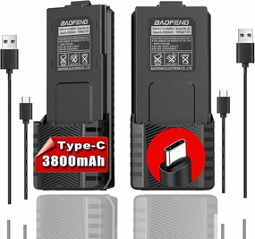 BAOFENG 2 Pack UV-5R BF-F8HP Extended Battery BL-5L 3800 mAh with USB Charging Cable for UV-5R, BF-F8HP, UV-5X3 Radios (Type-C X2)