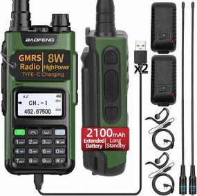 BAOFENG GM-15 Pro GMRS Radio 8W NOAA Weather Receiver Radio,GMRS Repeater Capable,Rechargeable Long Range Two Way Radio with Extended Battery USB-C Charger,2Pack
