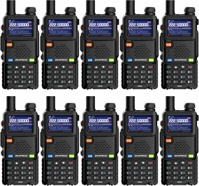 BAOFENG Radio 5RM 10W Ham Radio Long Range Handheld Tri-Band 2 Way Radio Rechargeable Walkie Talkies for Adults, Agriculture, Construction, Education, Golf Course, Security (Black, 10 Pack)