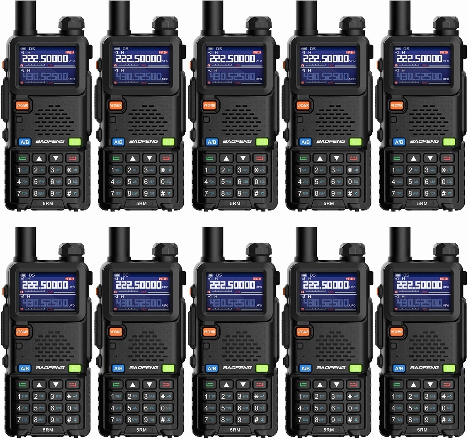 BAOFENG Radio 5RM 10W Ham Radio Long Range Handheld Tri-Band 2 Way Radio Rechargeable Walkie Talkies for Adults, Agriculture, Construction, Education, Golf Course, Security (Black, 10 Pack)