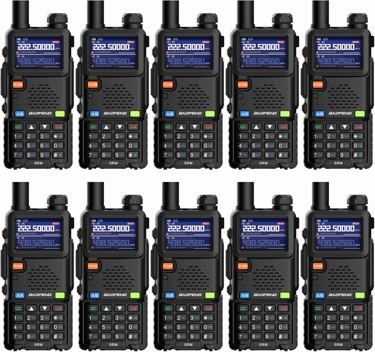 BAOFENG Radio 5RM 10W Ham Radio Long Range Handheld Tri-Band 2 Way Radio Rechargeable Walkie Talkies for Adults, Agriculture, Construction, Education, Golf Course, Security (Black, 10 Pack)