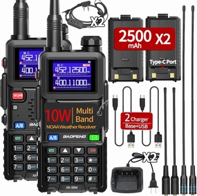 BAOFENG Radio 5RM Ham Radio 10W Long Range AR-5RM Rechargeable Handheld NOAA Weather Receiver Two Way Radios Walkie Talkies for Adults with 2500mAh Copy Frequency 999CH Type C Charging,2Pack