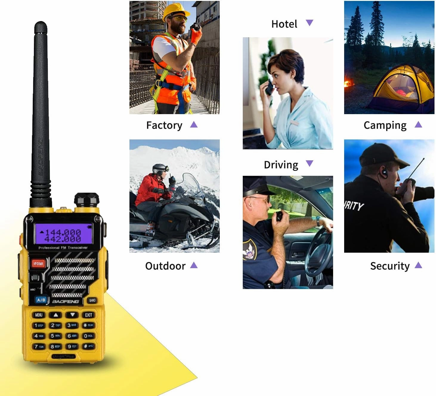 BAOFENG UV-5R  Plus Two Way Radio, Long Range for Adults Rechargeable with Earpiece, Walkie Talkie for Outdoors, 144-148 420-450MHz, Qualette Series, Imperial Yellow