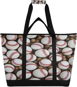 Baseball Balls Pattern Reusable Insulated Lunchbox Cooler Bag, Leakproof Kitchen Grocery Bag Collapsible Portable Cooler Tote Bag for Picnic, Camping, Office, Travel