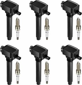 BDFHYK Ignition Coil Pack UF648 and Iridium Spark Plugs 97390 Compatible with Chrysler 200 300 Dodge Challenger Avenger Jeep Grand Cherokee Wrangler Volkswagen Routan 3.2L 3.6L V6, Sets of 6