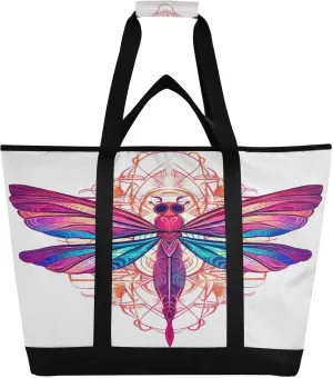 Beautiful Dragonfly Reusable Insulated Lunchbox Cooler Bag, Leakproof Kitchen Grocery Bag Collapsible Portable Cooler Tote Bag for Picnic, Camping, Office, Travel