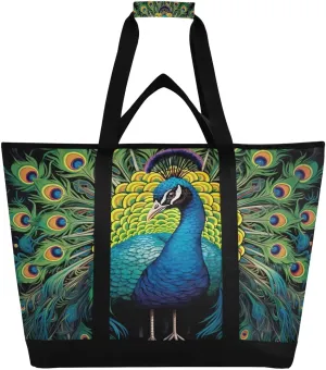 Beautiful Peacock Reusable Insulated Lunchbox Cooler Bag, Leakproof Kitchen Grocery Bag Collapsible Portable Cooler Tote Bag for Picnic, Camping, Office, Travel