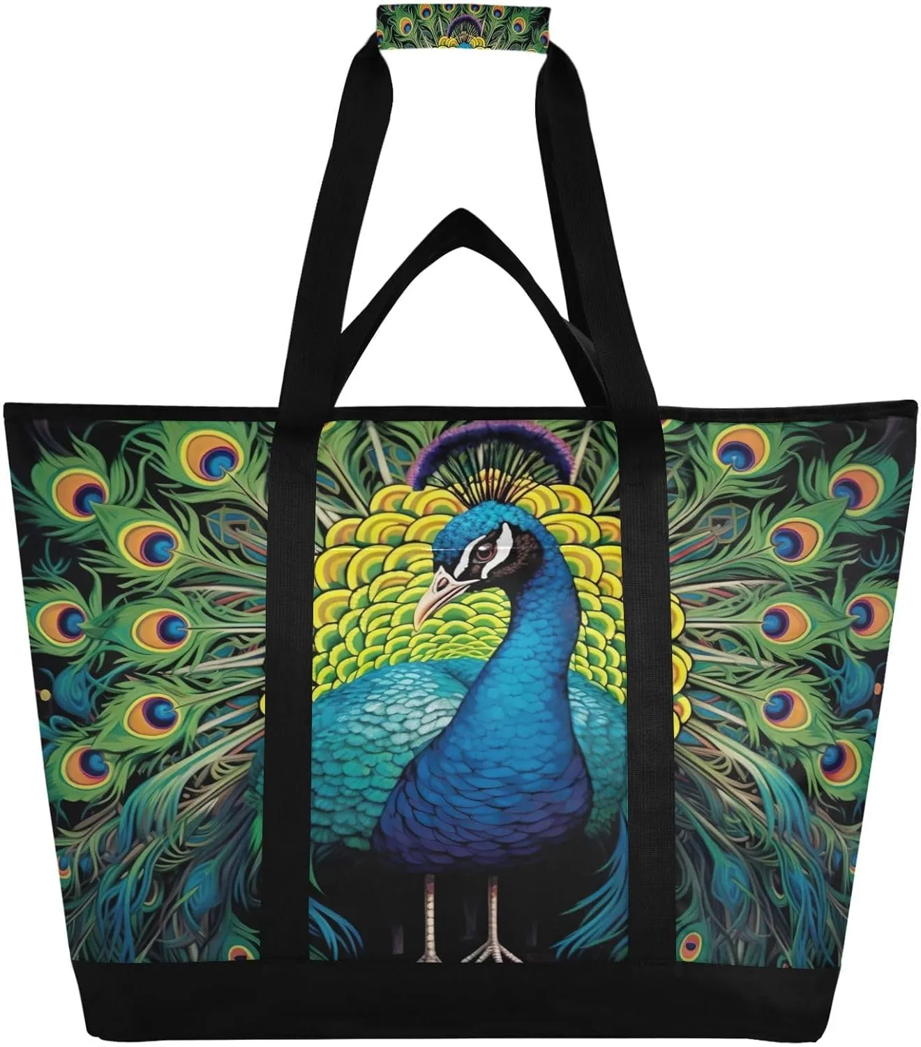 Beautiful Peacock Reusable Insulated Lunchbox Cooler Bag, Leakproof Kitchen Grocery Bag Collapsible Portable Cooler Tote Bag for Picnic, Camping, Office, Travel
