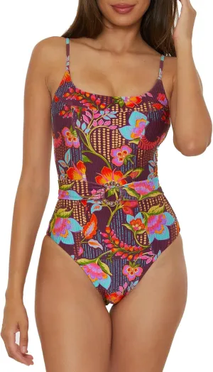BECCA Women's Portofino One Piece Swimsuit, Floral Print, Adjustable, Bathing Suits