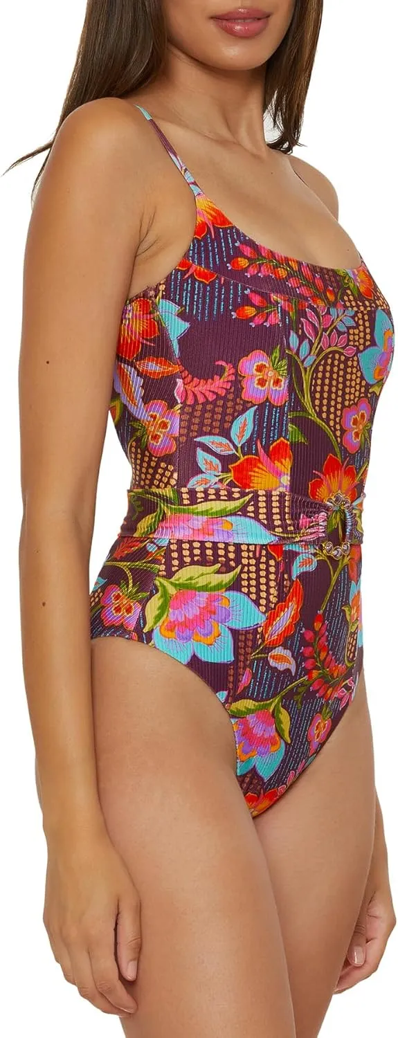 BECCA Women's Portofino One Piece Swimsuit, Floral Print, Adjustable, Bathing Suits