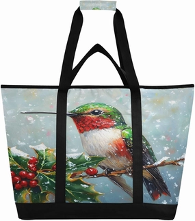 Berries and Hummingbirds Reusable Insulated Lunchbox Cooler Bag, Leakproof Kitchen Grocery Bag Collapsible Portable Cooler Tote Bag for Picnic, Camping, Office, Travel
