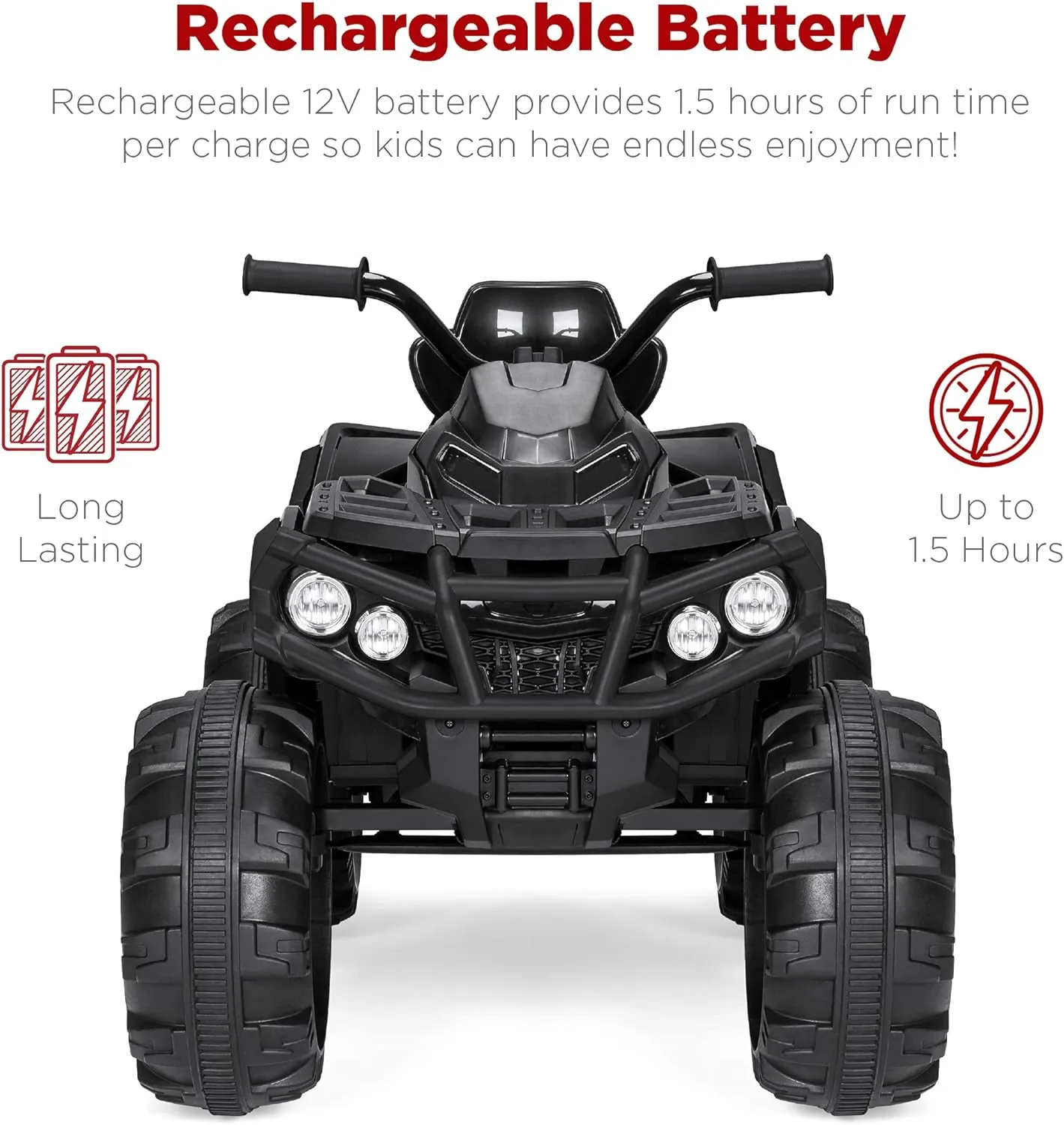 Best Choice Products 12V Kids Ride-On Electric ATV, 4-Wheeler Quad Car Toy w/Bluetooth Audio, 3.7mph Max Speed, Treaded Tires, LED Headlights, Radio - Black