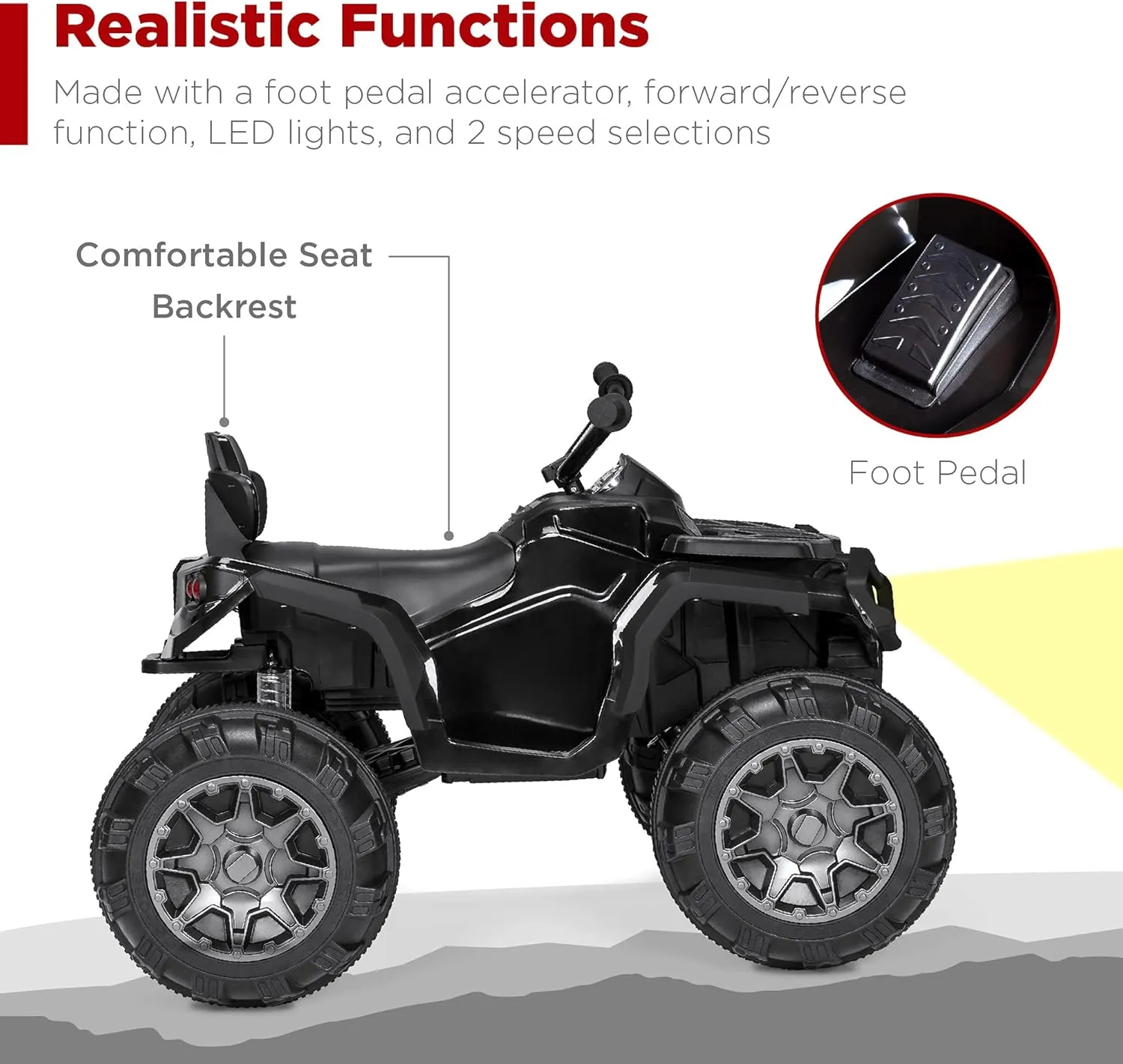 Best Choice Products 12V Kids Ride-On Electric ATV, 4-Wheeler Quad Car Toy w/Bluetooth Audio, 3.7mph Max Speed, Treaded Tires, LED Headlights, Radio - Black
