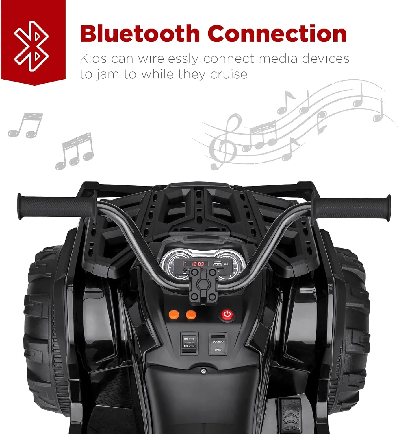 Best Choice Products 12V Kids Ride-On Electric ATV, 4-Wheeler Quad Car Toy w/Bluetooth Audio, 3.7mph Max Speed, Treaded Tires, LED Headlights, Radio - Black