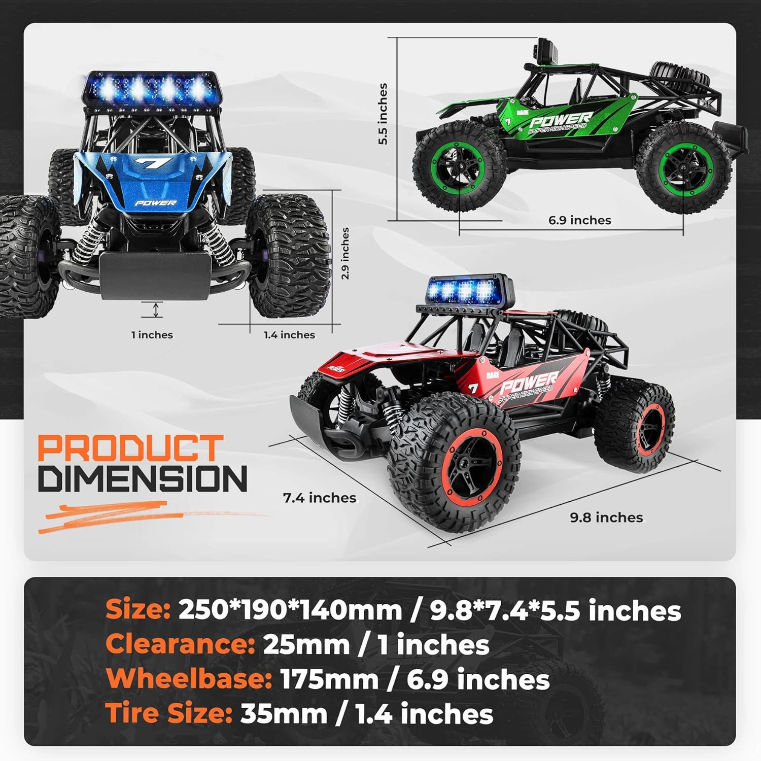BEZGAR TB141 RC Cars-1:14 Scale Remote Control Car, 2WD High Speed 20 Km/h All Terrains Electric Toy Off Road RC Car Vehicle Truck Crawler with Two Rechargeable Batteries for Boys Kids and Adults