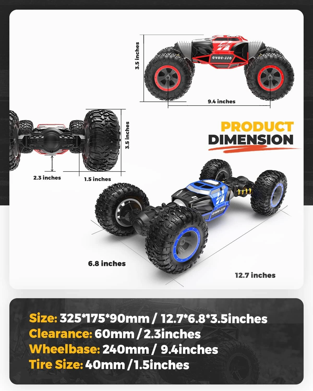 BEZGAR TD141 RC Cars - 1:14 Scale Remote Control Car, 4WD Transform 15 KMH All Terrains Crawler RC Stunt Car with Rechargeable Battery, Cool Birthday Gifts for Boys Age 6 7 8 9 10 11 12 Years Old