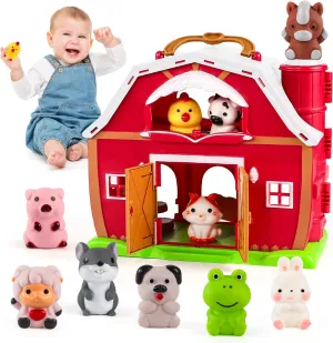 Big Red Barn Toys for 3 Years Old Boys Girls, Educational Montessori Toys with 10 Farm Animal Finger Puppets Christmas Birthday Gift for Toddler Baby Boys Girls 3-5 Years