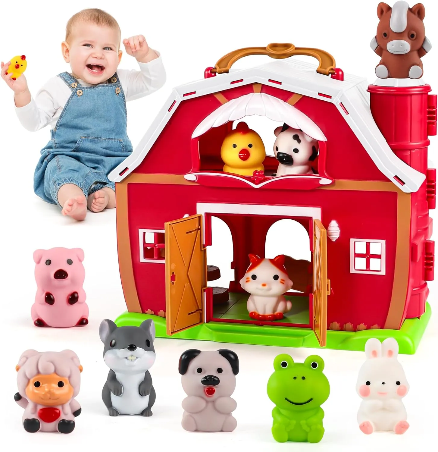 Big Red Barn Toys for 3 Years Old Boys Girls, Educational Montessori Toys with 10 Farm Animal Finger Puppets Christmas Birthday Gift for Toddler Baby Boys Girls 3-5 Years