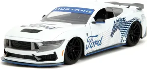 Big Time Muscle 1:24 2024 Ford Mustang GT Dark Horse Die-Cast Car, Toys for Kids and Adults(White with Blue Horse Deco)