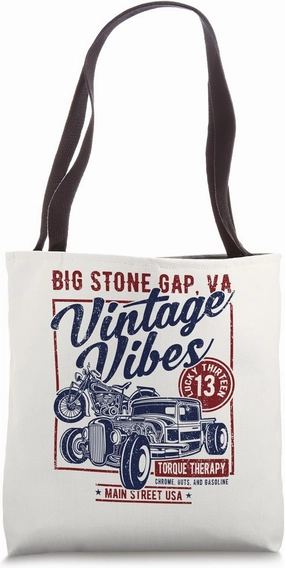 Big Stone Gap Virginia USA Vintage Hotrod Motorcycle Design Tote Bag