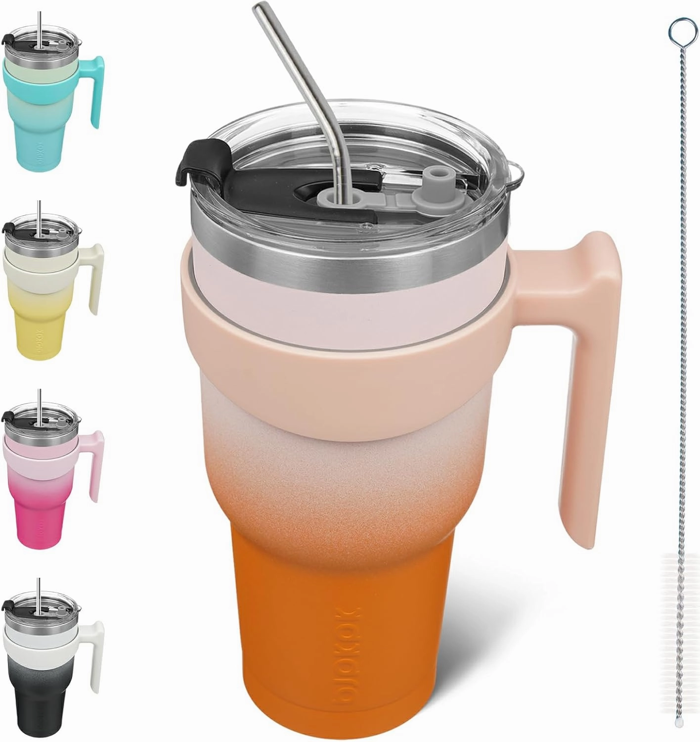 BJPKPK Tumbler With Handle And Straw 40oz Stainless Steel Tumbler With Lid Insulated Coffee Cups,Coral