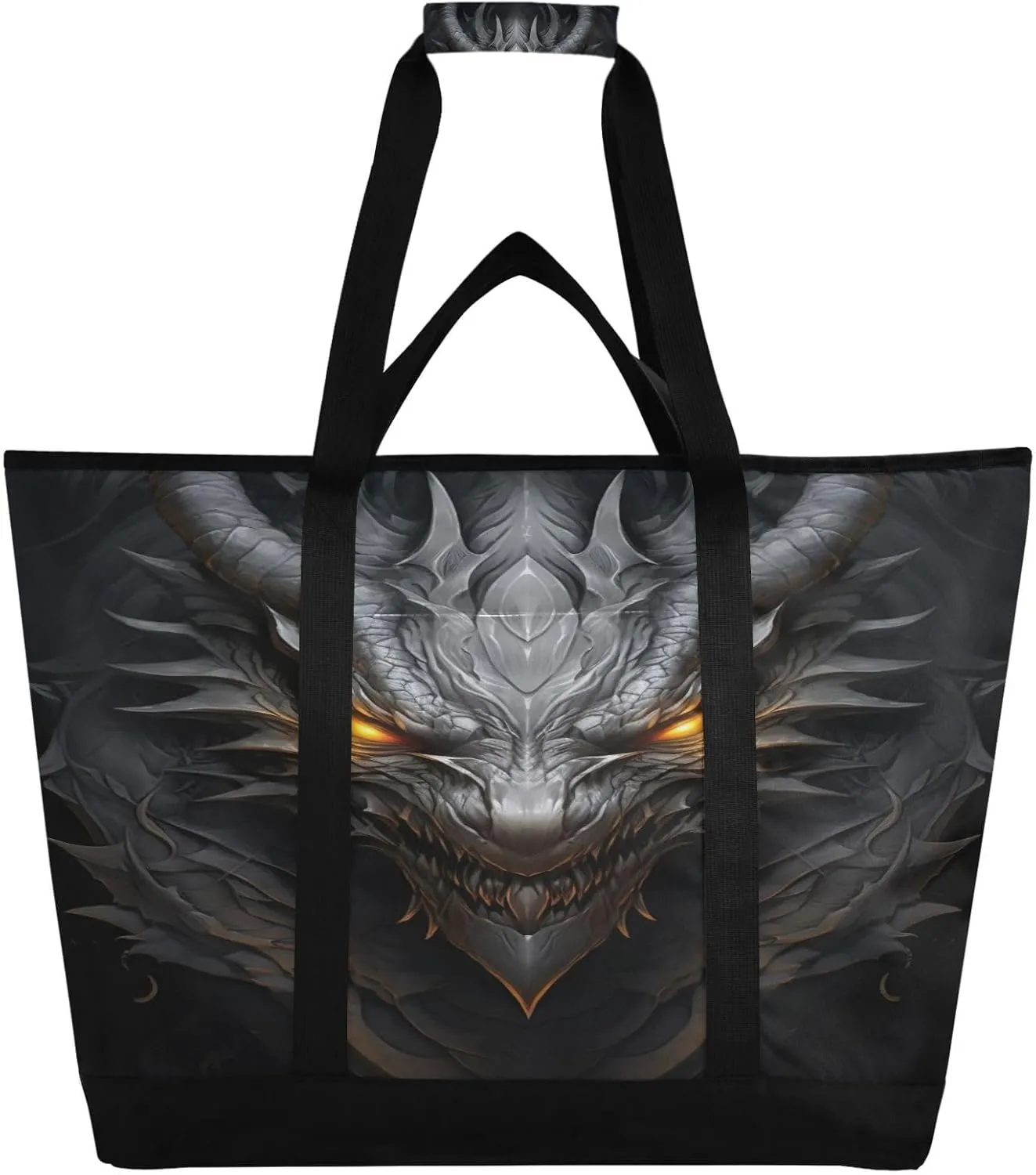 Black Dragon Reusable Insulated Lunchbox Cooler Bag, Leakproof Kitchen Grocery Bag Collapsible Portable Cooler Tote Bag for Picnic, Camping, Office, Travel