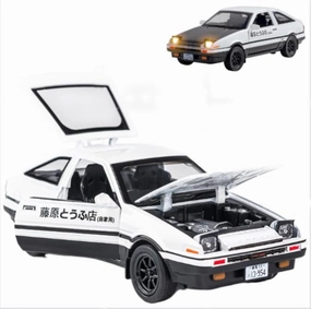 Black-White Trueno AE86 Alloy Model Metal Diecast Car Pull Back Supercar for Boys (Black)