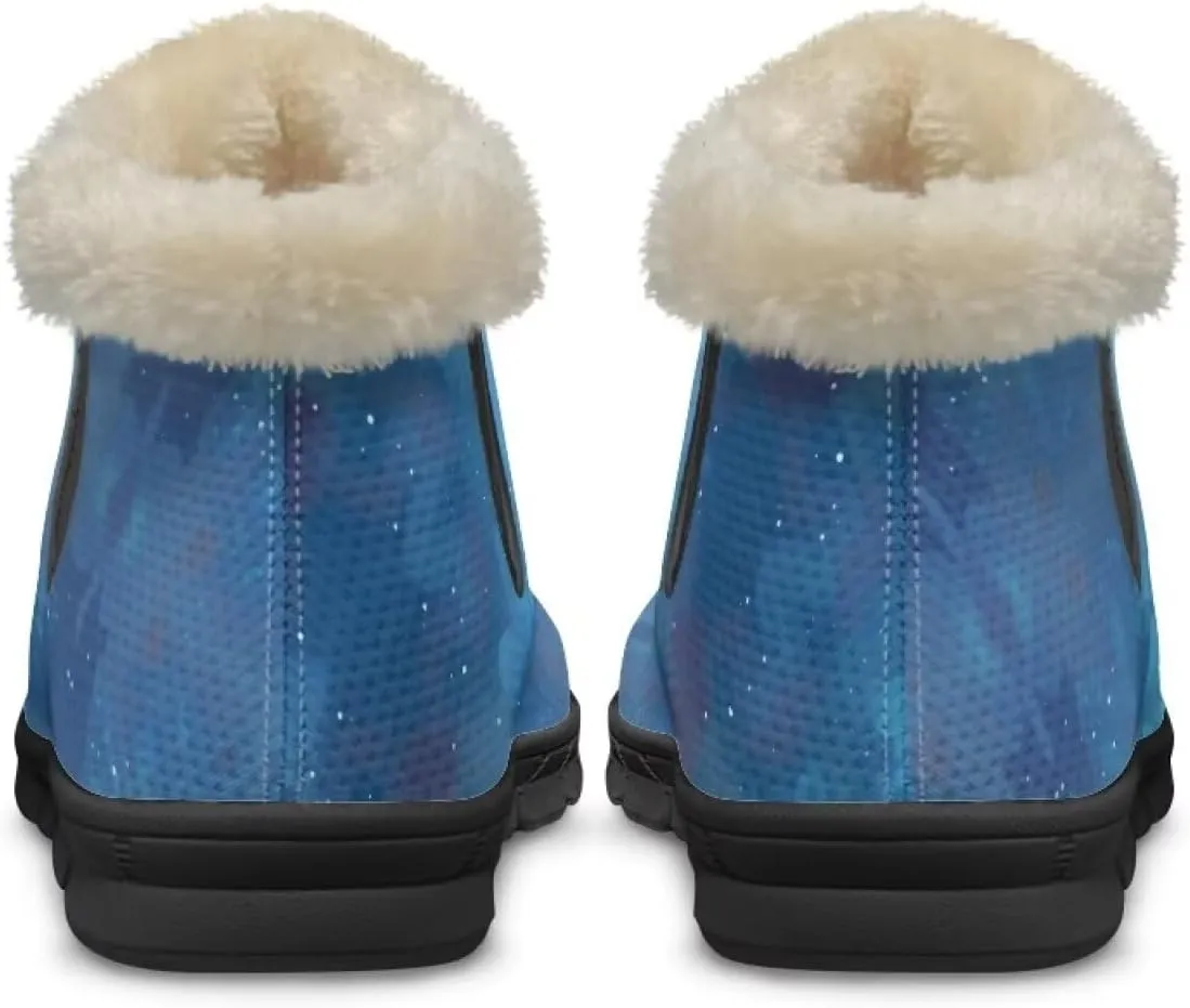 Blue Snow Boots for Women Fuzzy Ankle Booties Hiking Boots Non Slip Warm Casual Walking Boots