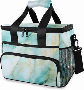 Blue Marble Fluid Gold Cooler Bag Insulated Cooler Soft Sided Cooler 24 Can Portable Picnic Bag Large Leakproof Lunch Bag Box for Beach Grocery Camping Travel Car Men Women