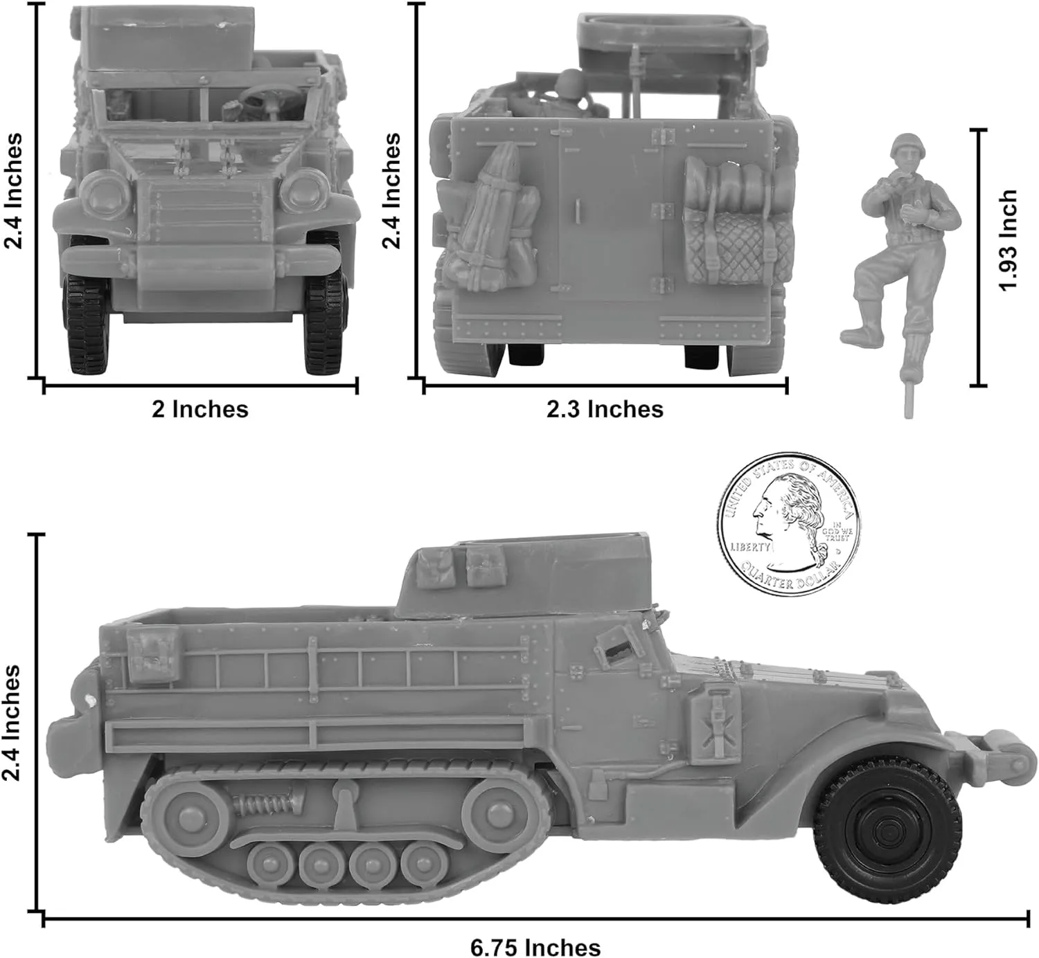 BMC CTS WW2 US M3 Halftrack - 4pc Gray Plastic Army Men Armored Vehicle