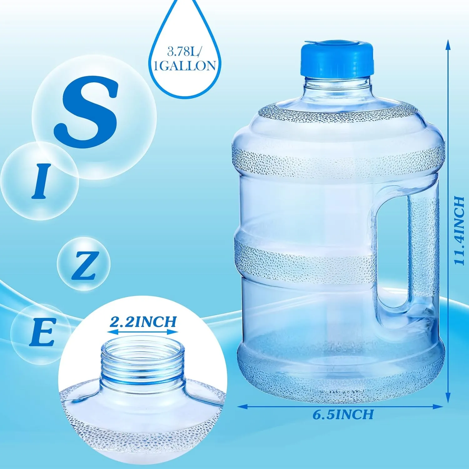 Bokon 2 Pieces gallon water jugs Round Plastic Water Bottle with Handle Screw Cap Reusable Large Capacity Bottle for Camping Outdoor Travel Gym Use