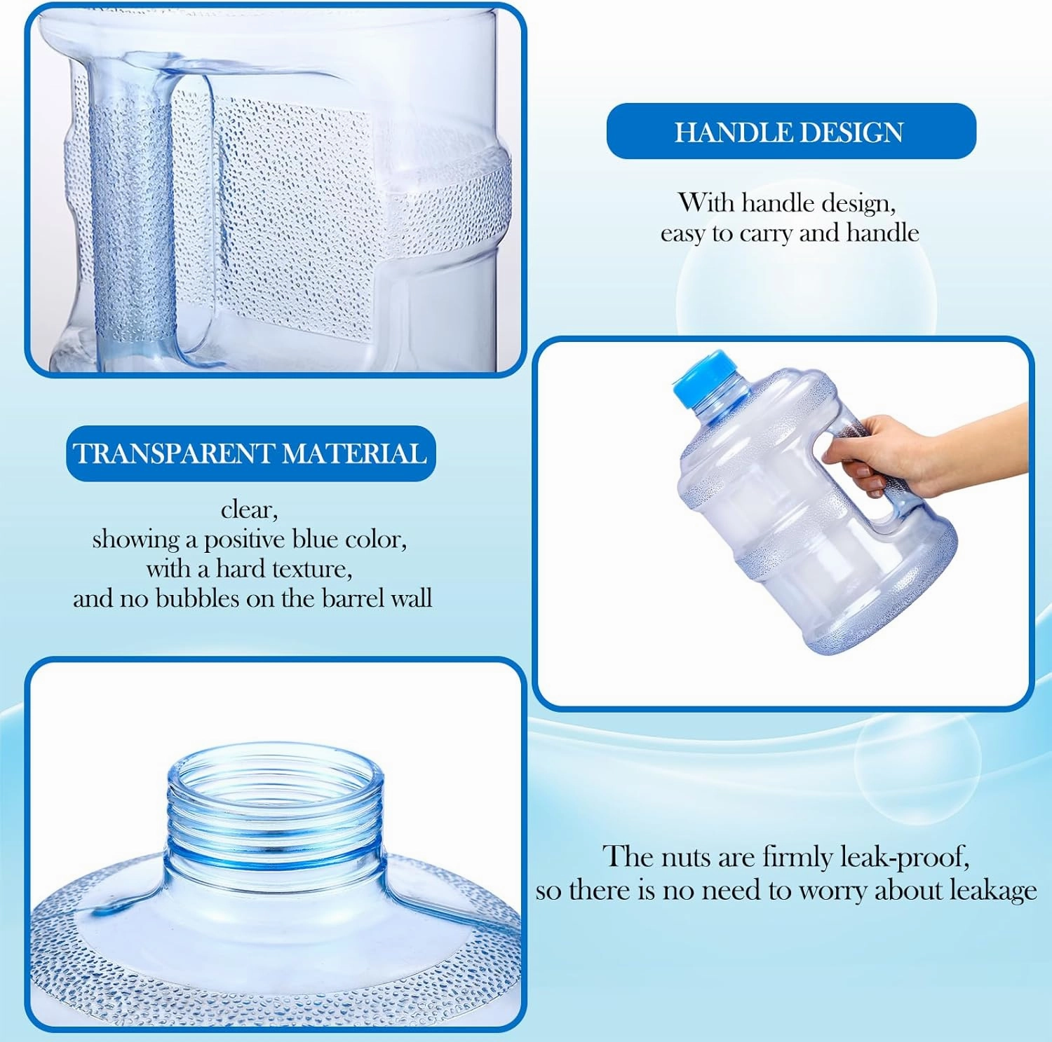 Bokon 2 Pieces gallon water jugs Round Plastic Water Bottle with Handle Screw Cap Reusable Large Capacity Bottle for Camping Outdoor Travel Gym Use