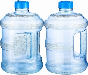 Bokon 2 Pieces gallon water jugs Round Plastic Water Bottle with Handle Screw Cap Reusable Large Capacity Bottle for Camping Outdoor Travel Gym Use