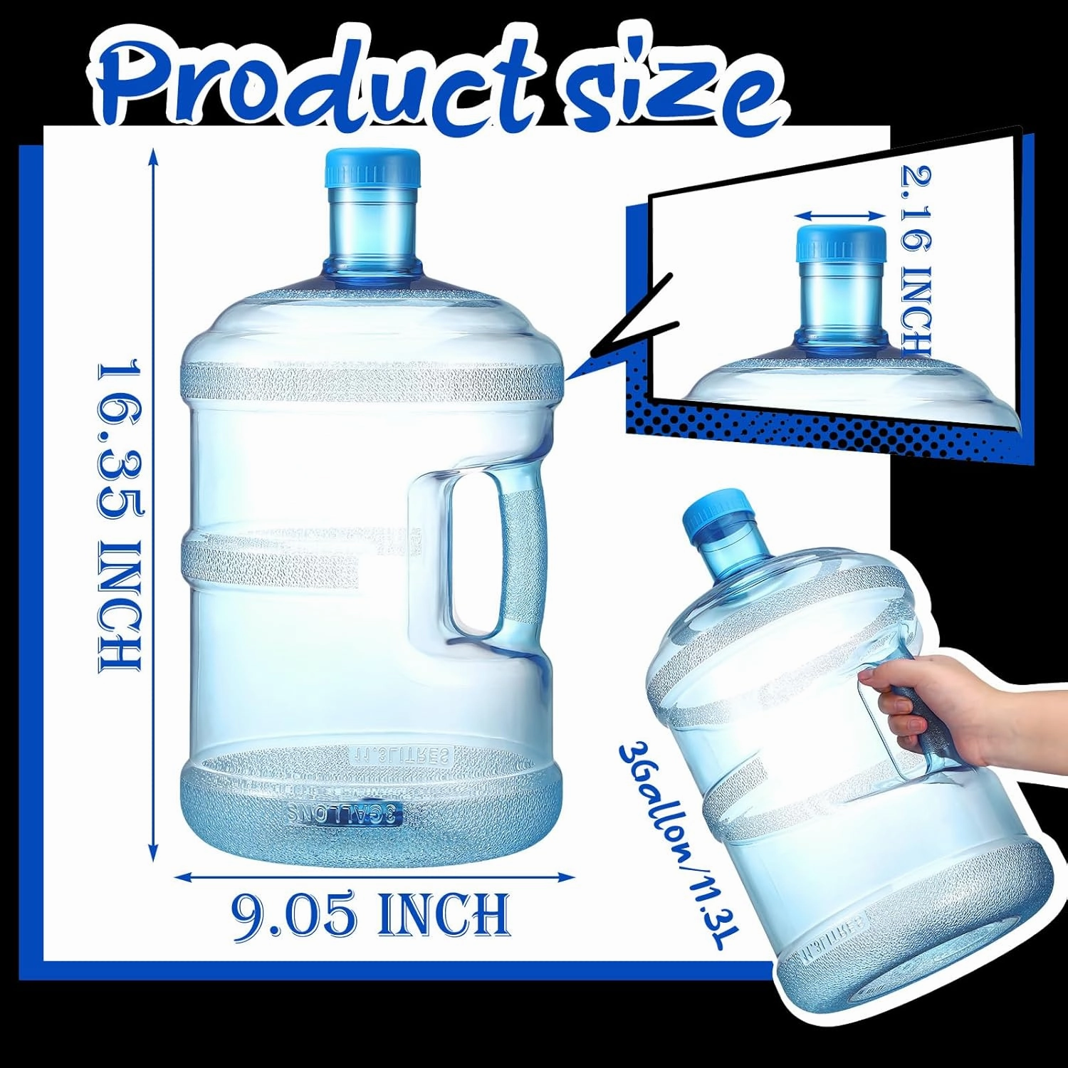 Bokon 2 Pieces gallon water jugs Round Plastic Water Bottle with Handle Screw Cap Reusable Large Capacity Bottle for Camping Outdoor Travel Gym Use