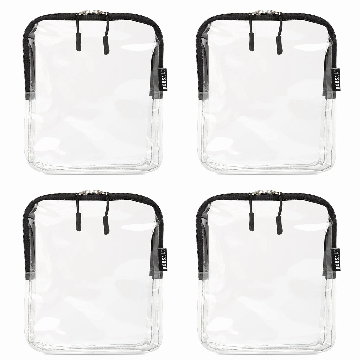 BORSALI Quart Size Bag TSA-Approved for Carry On Travel - One (1) Quart Clear Toiletires, Cosmetic and 3-1-1 Liquids Toiletry Bag - 4 Pack