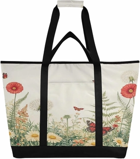 Bracken Flower Butterfly Reusable Insulated Lunchbox Cooler Bag, Leakproof Kitchen Grocery Bag Collapsible Portable Cooler Tote Bag for Picnic, Camping, Office, Travel