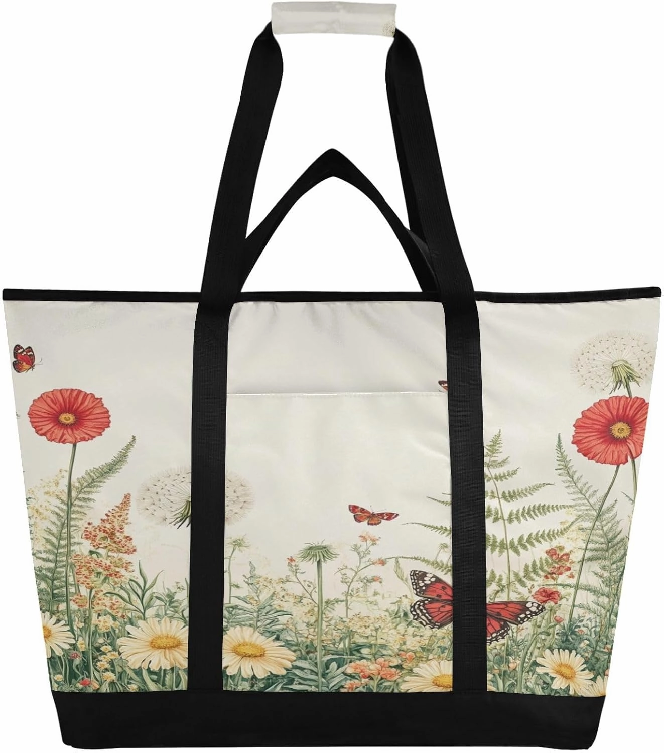 Bracken Flower Butterfly Reusable Insulated Lunchbox Cooler Bag, Leakproof Kitchen Grocery Bag Collapsible Portable Cooler Tote Bag for Picnic, Camping, Office, Travel