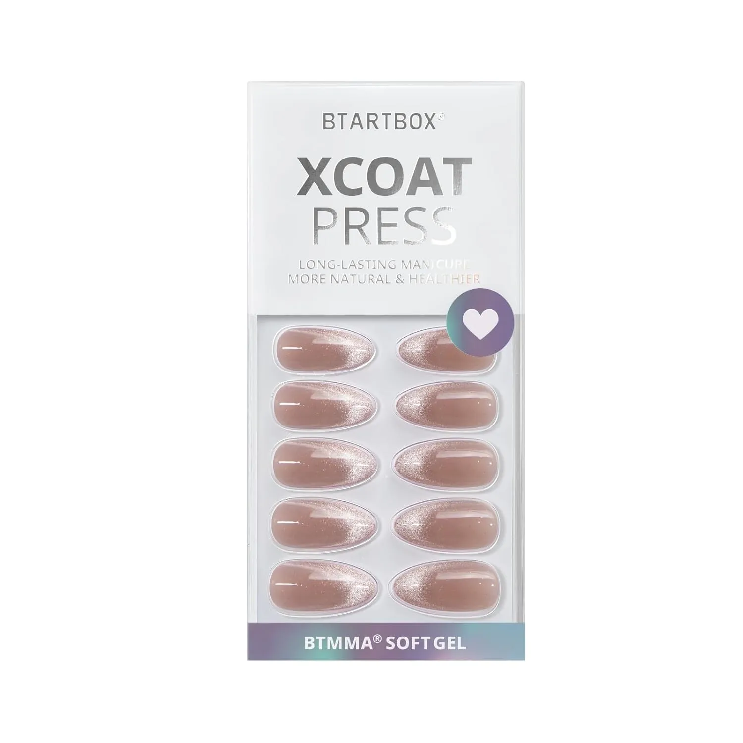 BTArtbox Press On Nails Almond - Spring Cat Eye Press On Nails Medium, French Tip Soft Gel Nails for Daily Nail Art, Fake Nail Extensions In 15 Sizes - 30 Nail Kit, Liquid Radiance
