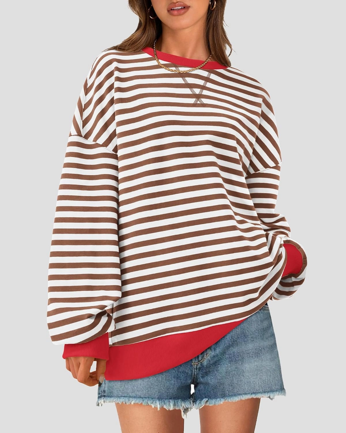 BTFBM Womens Oversized Striped Sweatshirt Crewneck Long Sleeve Pullover Top Casual Y2K Fall Clothes 2025 Workout Shirt