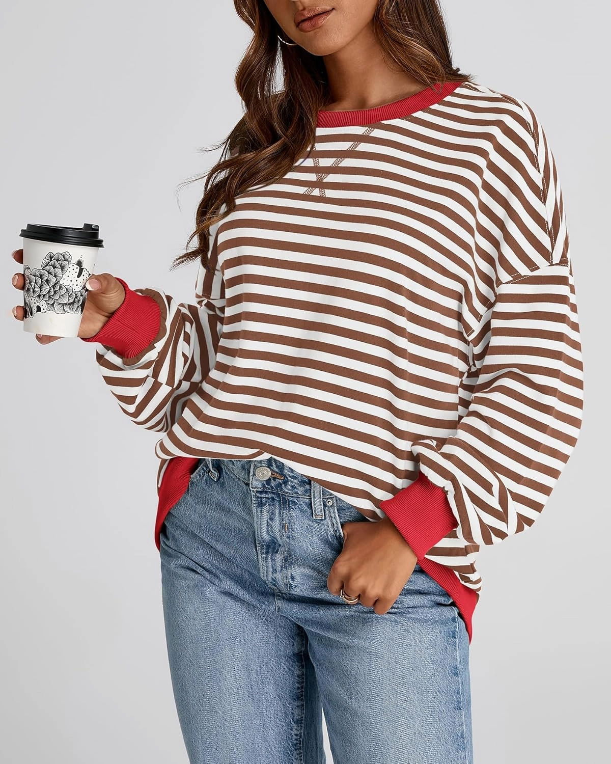 BTFBM Womens Oversized Striped Sweatshirt Crewneck Long Sleeve Pullover Top Casual Y2K Fall Clothes 2025 Workout Shirt