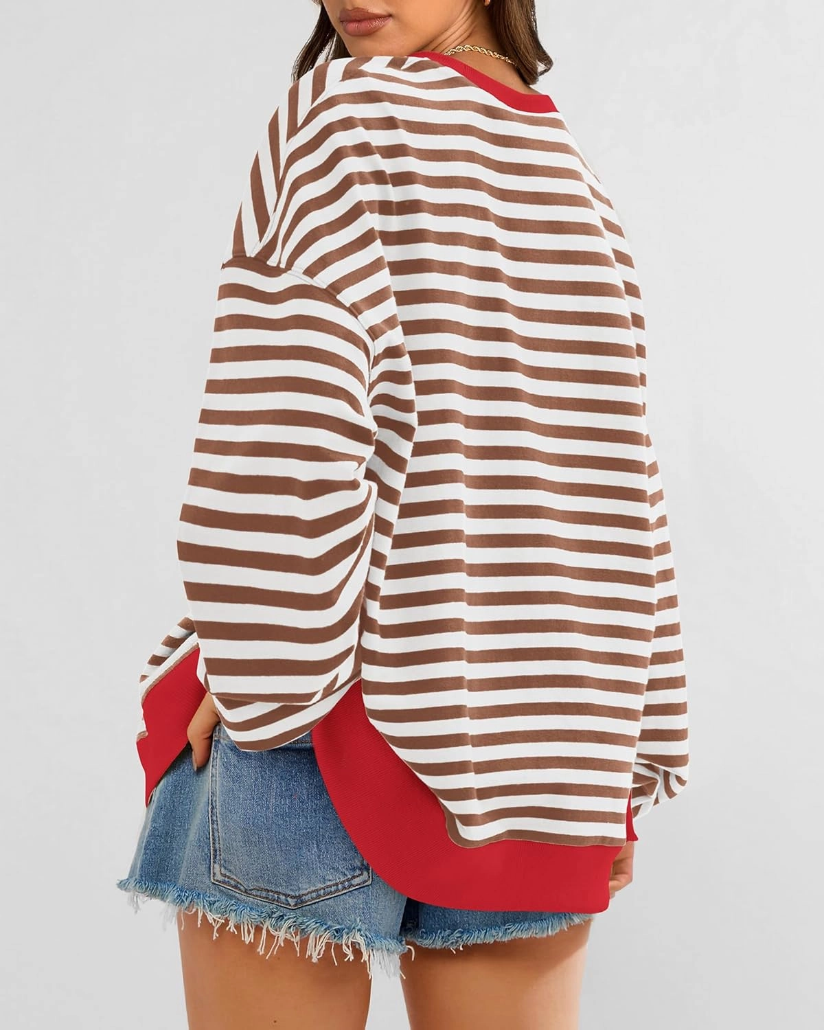 BTFBM Womens Oversized Striped Sweatshirt Crewneck Long Sleeve Pullover Top Casual Y2K Fall Clothes 2025 Workout Shirt
