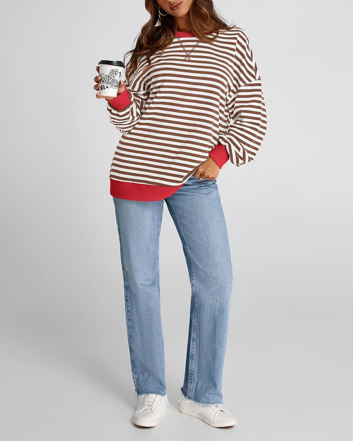 BTFBM Womens Oversized Striped Sweatshirt Crewneck Long Sleeve Pullover Top Casual Y2K Fall Clothes 2025 Workout Shirt
