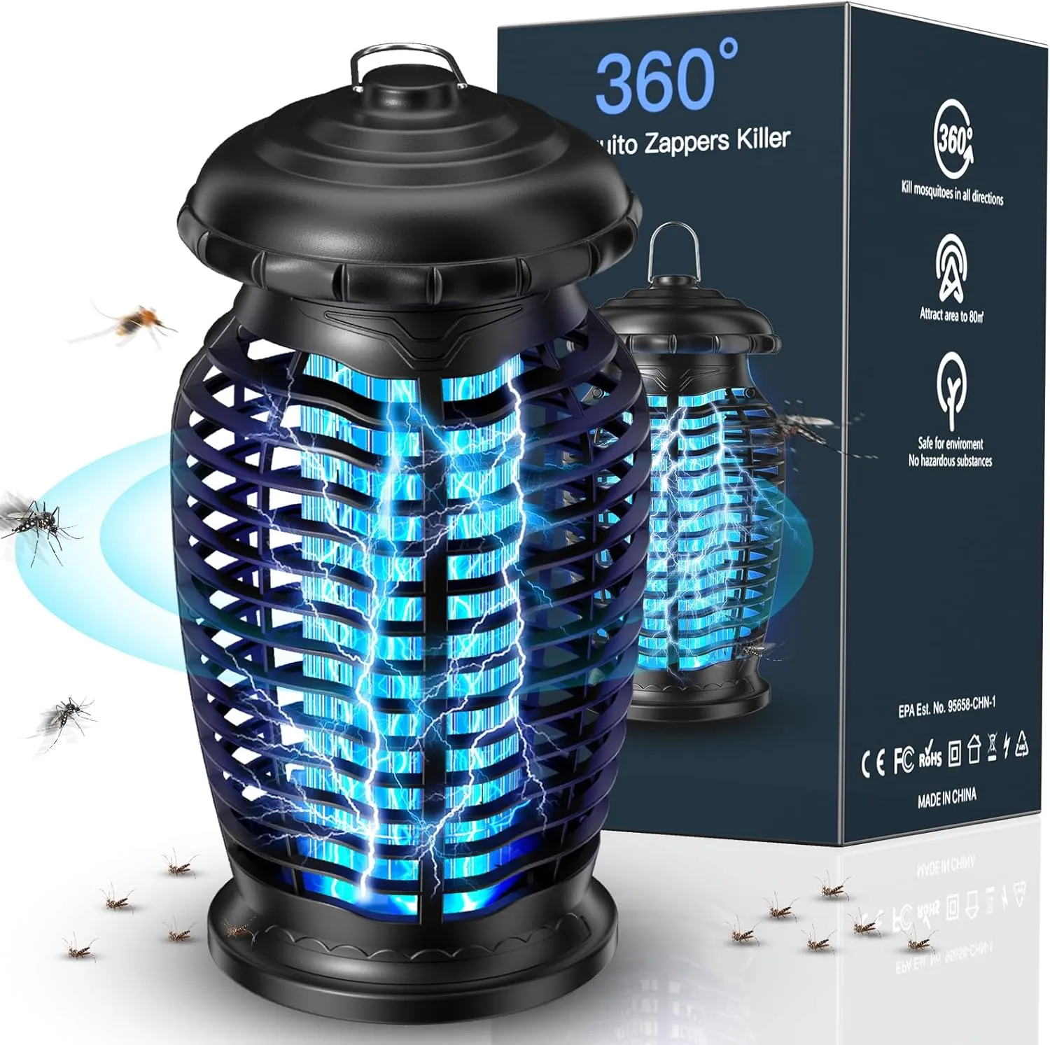Bug Zapper Outdoor 4200V Electronic Mosquito Zapper Fly Traps Outdoor Mosquito Repellent Killer Inside/Outside for Home, Patio, Backyard, CA-Blue A1
