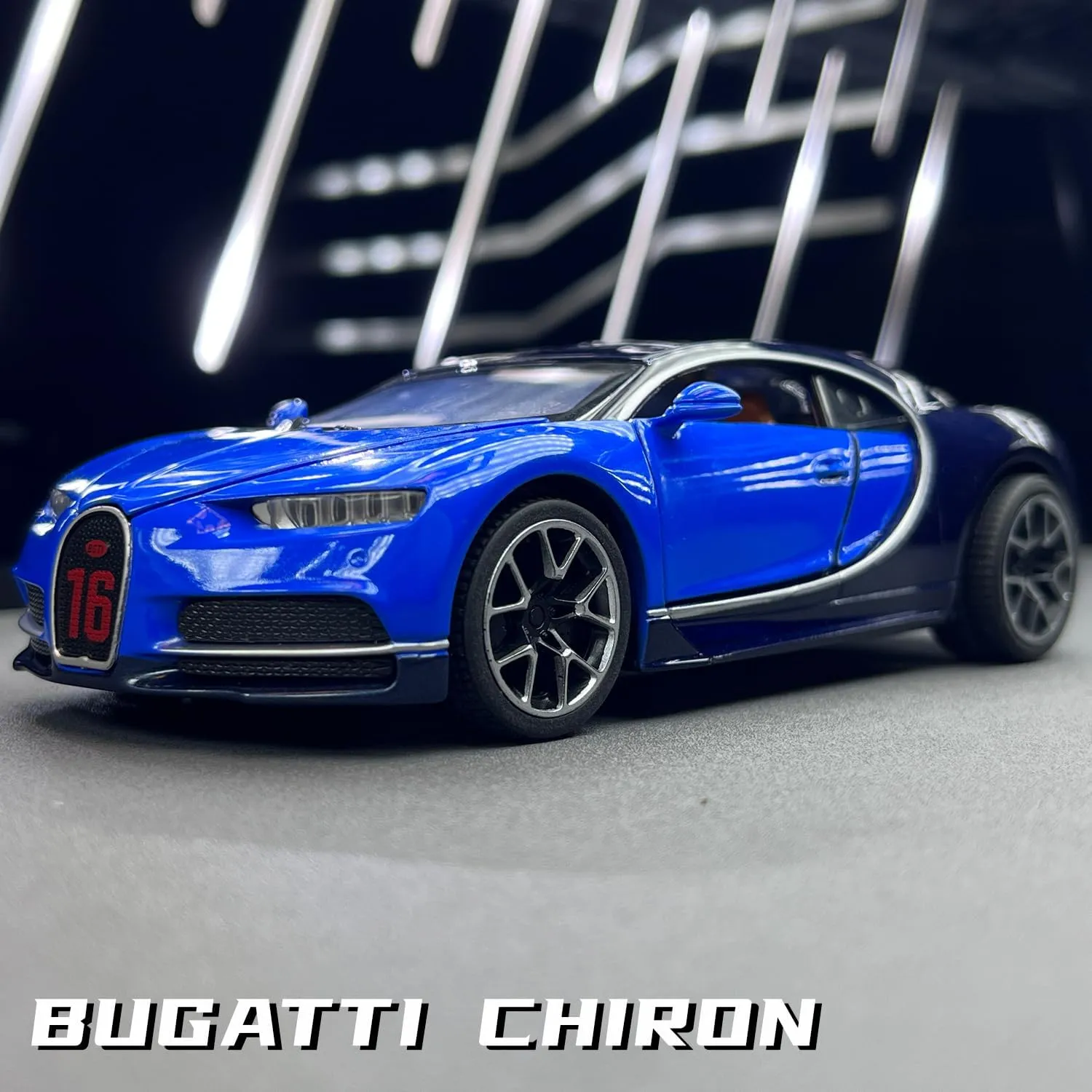 Bugatti Supercar Model Children's Alloy car Simulation car Boys Toy car Gift Jewelry Collection（Blue）