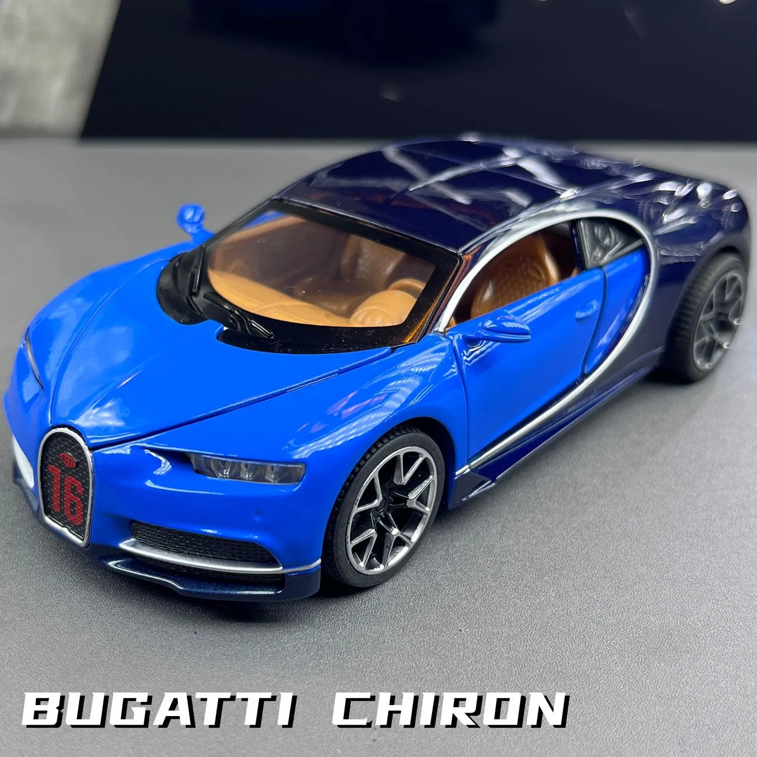 Bugatti Supercar Model Children's Alloy car Simulation car Boys Toy car Gift Jewelry Collection（Blue）
