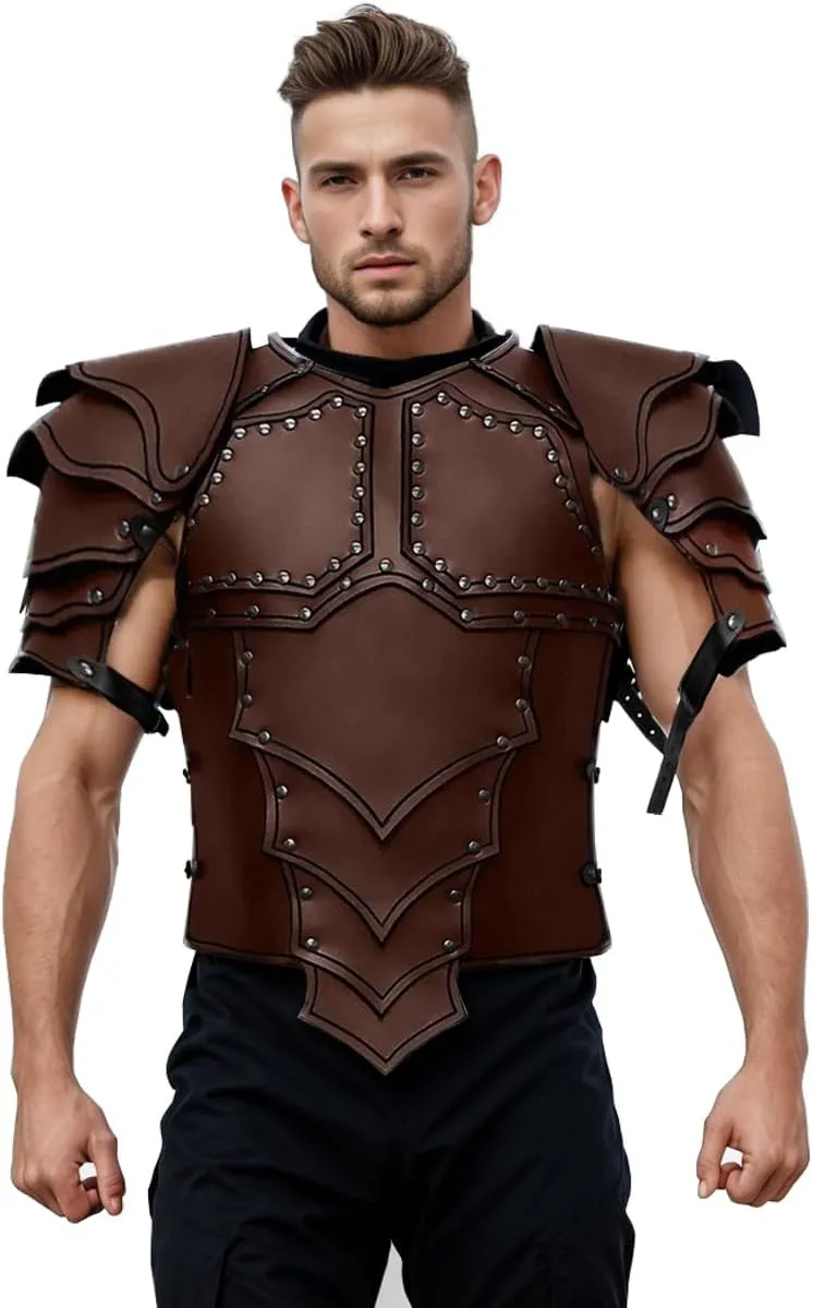 CAMDOM Medieval Chest Armor for Men Viking Knight Chest Belt Armor Warrior Adjustable PU Leather Armour