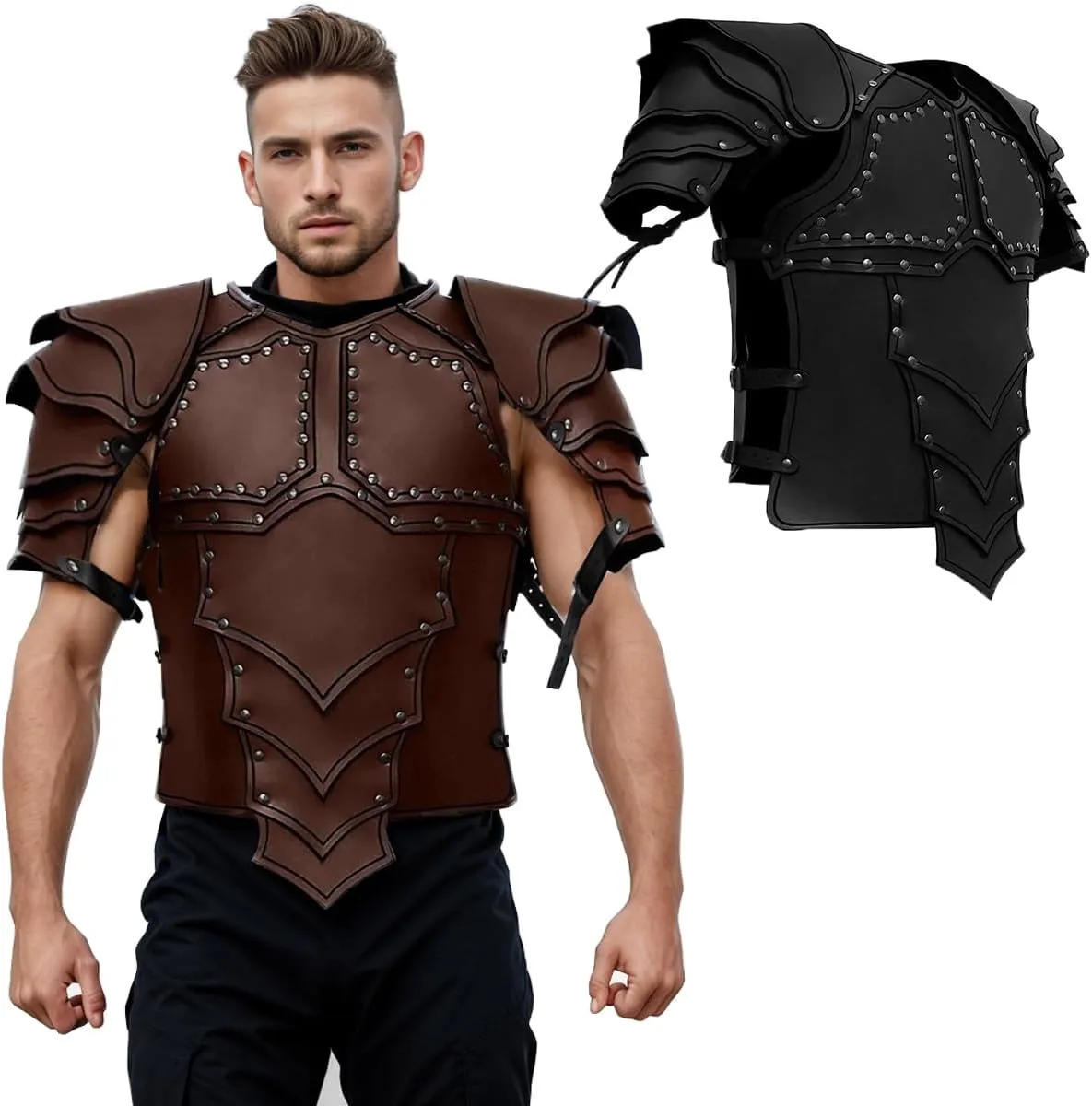 CAMDOM Medieval Chest Armor for Men Viking Knight Chest Belt Armor Warrior Adjustable PU Leather Armour