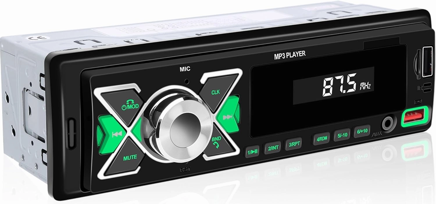 CAMECHO Single Din Car Stereo Bluetooth Audio Digital Media Receiver with USB Port – FM Radio, MP3 Player, EQ, APP Control, Multi Color Illumination, TF Card, AUX Input, Car Radio