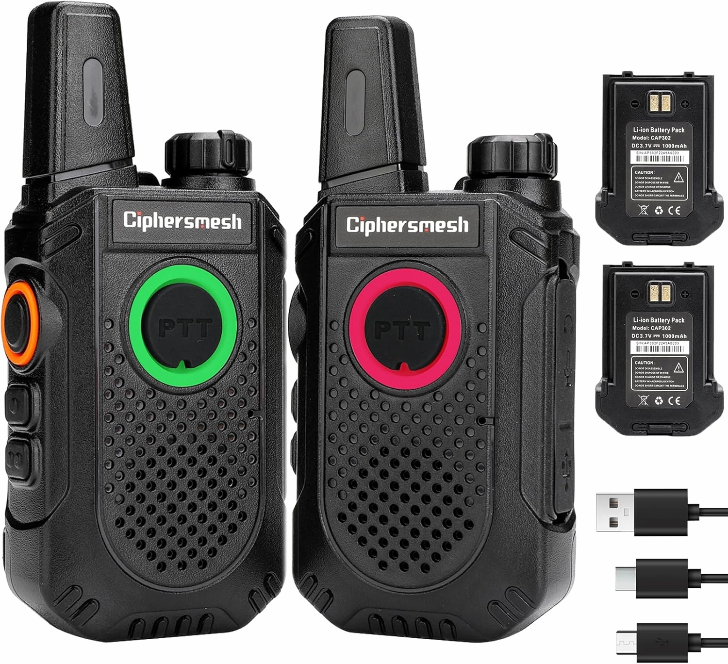 CAP302 Small Walkie Talkies Long Range for Adults, 2 Way Radio Rechargeable, Portable Walky Talky with Dual PTT, VOX Handsfree for Business Family Trip Camping Hiking Skiing - 2 Pack